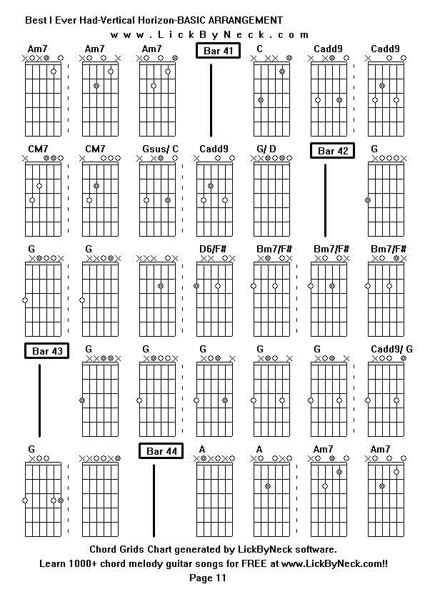 Chord Grids Chart of chord melody fingerstyle guitar song-Best I Ever Had-Vertical Horizon-BASIC ARRANGEMENT,generated by LickByNeck software.